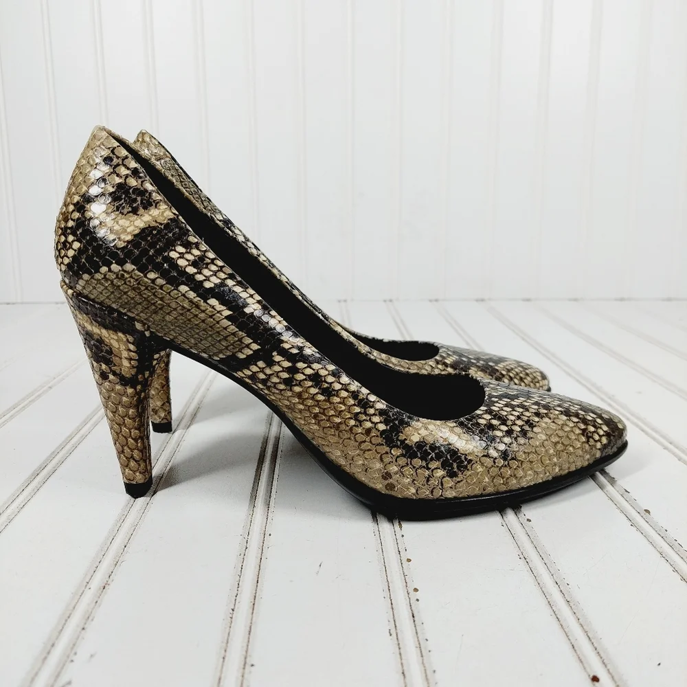 Ecco Snake Print Pointed Toe Slip On Heels Pumps i607 - Picture 5 of 10